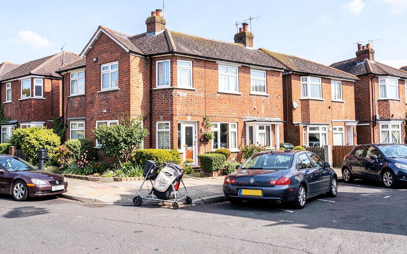Residential street of typical Essex homes