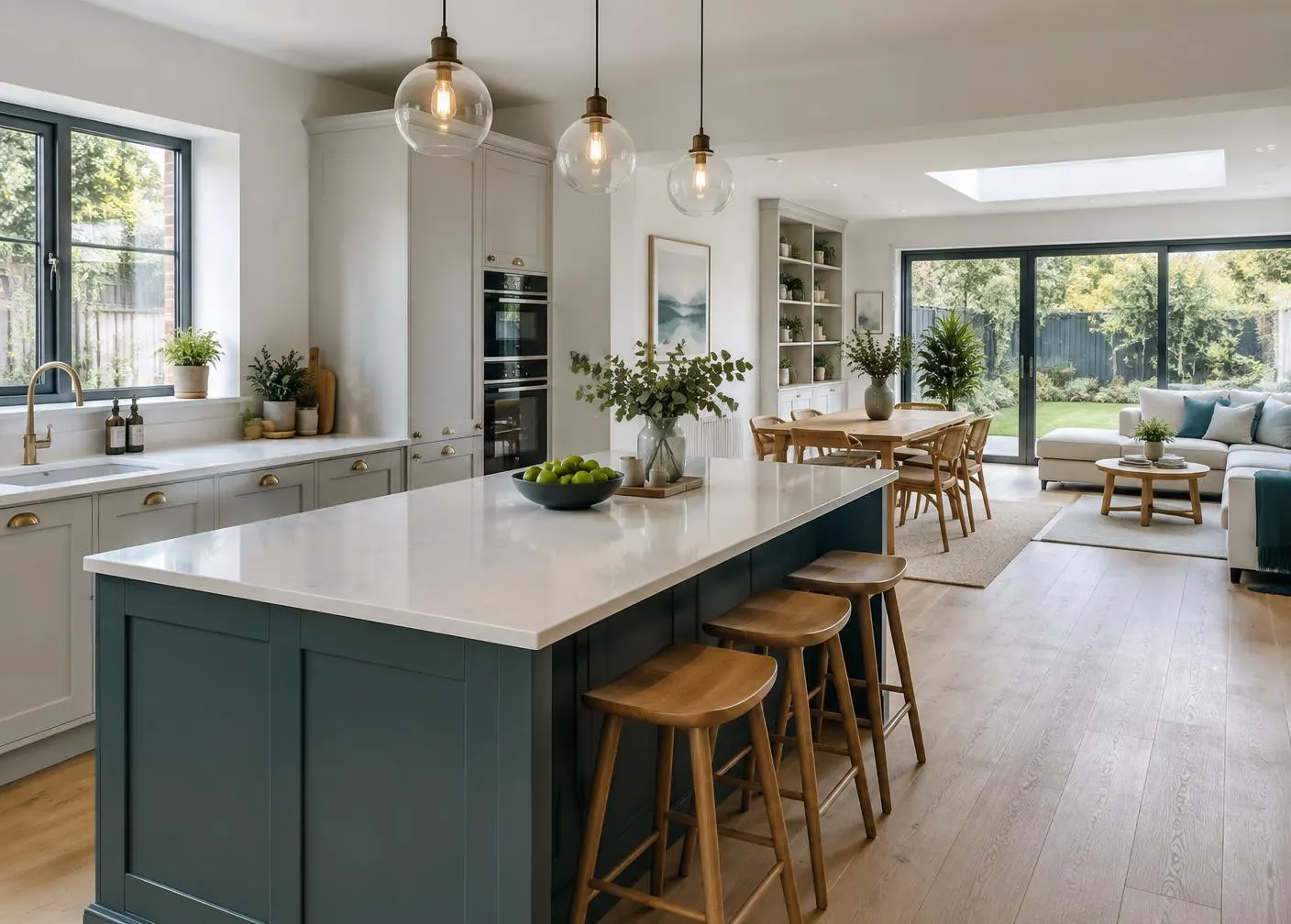 Interior renovation in progress with protected surfaces and unfinished walls