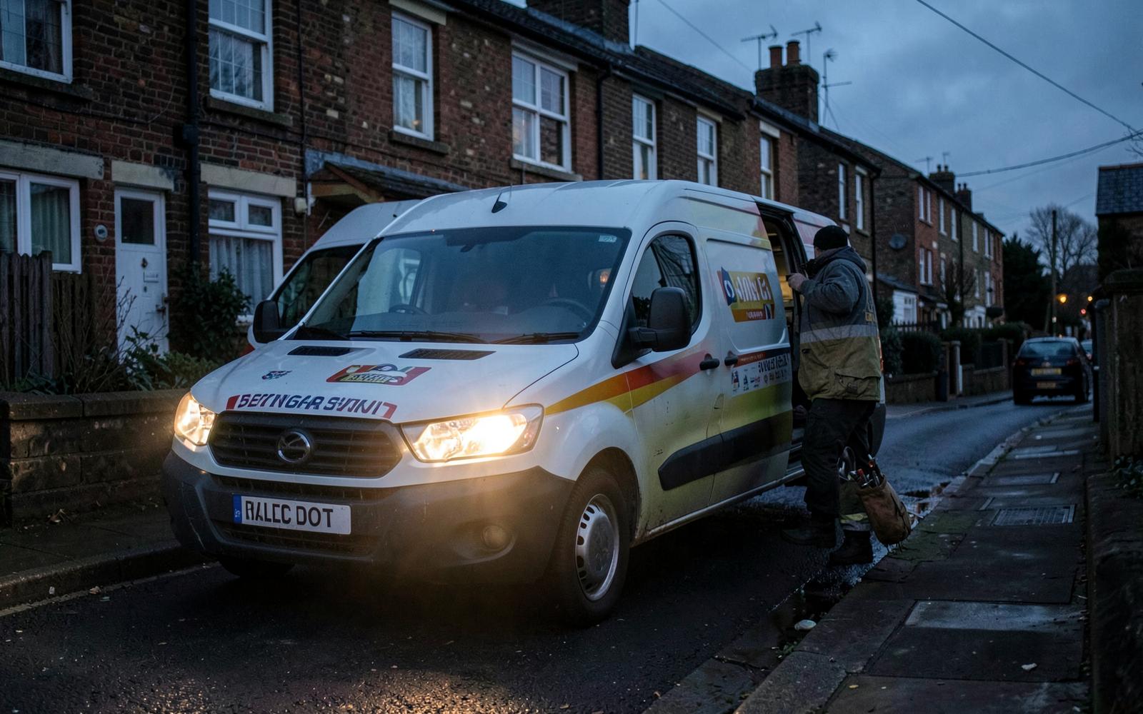 Maintenance van arriving at a residential property for an out of hours call out